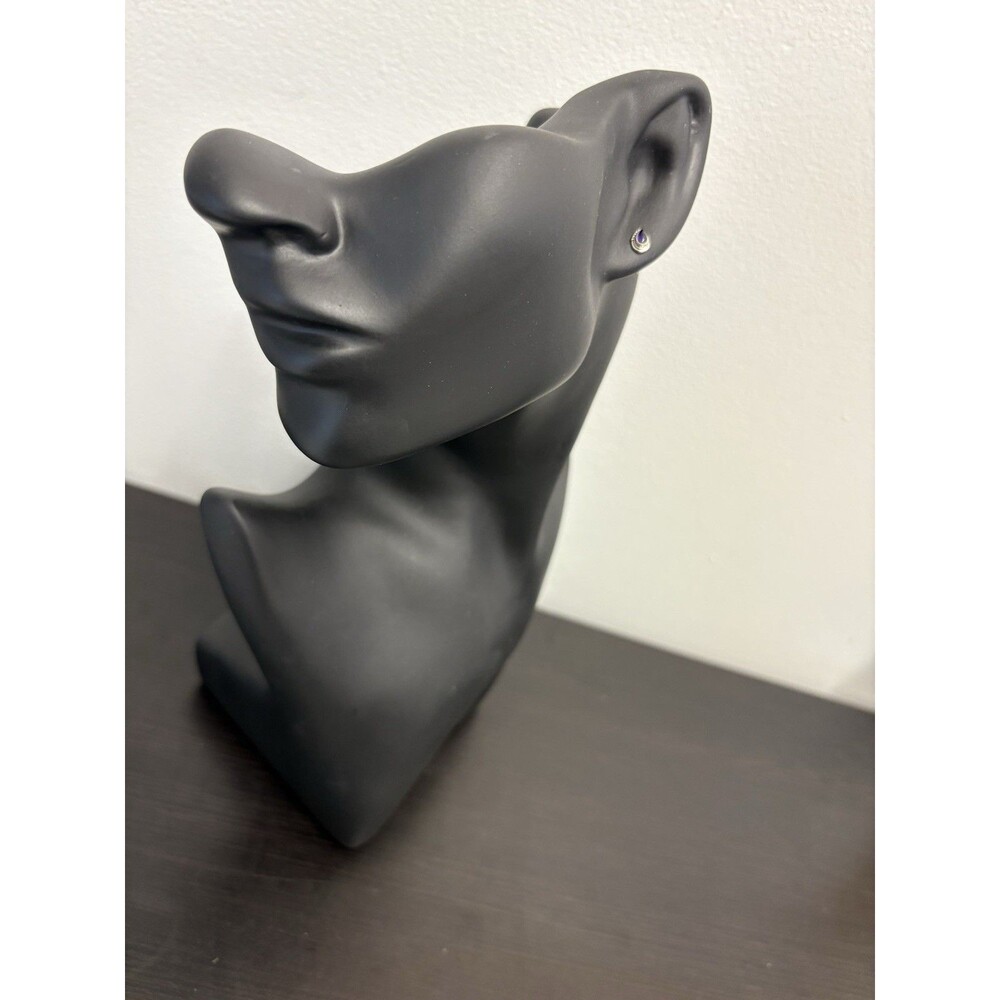 Petite 925 Solid Sterling Silver Genuine Amethyst Bezel Set Post Earrings - Picture 2 of 12